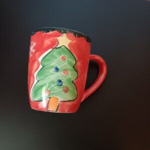 Studio 33 Hand Painted 24 OZ Christmas Tree / Snowflakes Mug